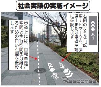 自転車走行空間確保する社会実験