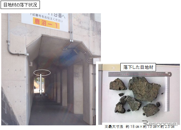 東北自動車道・茂呂橋で目地材が落下