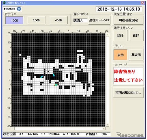 空間台帳の画面（日立のモニタリングシステム）