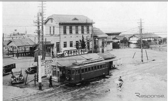 大津駅に停車する大津1号（昭和12年ごろ）