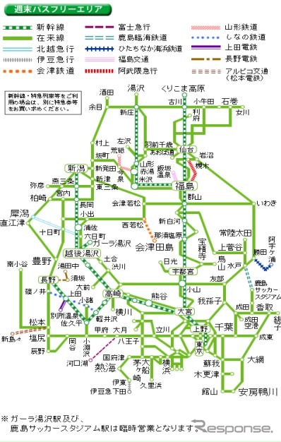 JR東日本「週末パス」フリーエリア