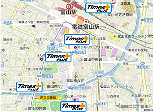 タイムズプラス・JR富山駅周辺のステーション位置