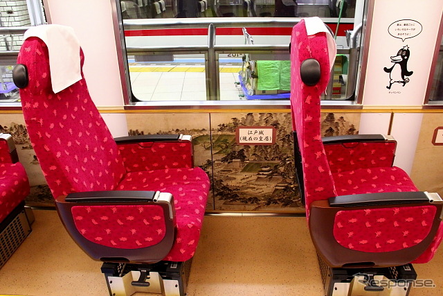 江戸一目図屏風の世界が描かれた車内壁面