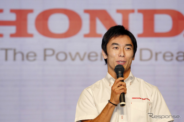 2月のホンダ本社での体制発表会で、今季への意欲と抱負を語った佐藤琢磨。写真：Honda