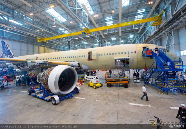 A350 XWBへのトレントXWBエンジン取り付け作業