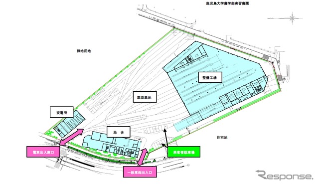 新しい交通局局舎と電車施設の配置図。