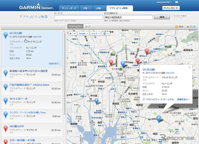 他のユーザーの走行データを参照することができる。非常に多くのGARMINユーザーがデータをアップロードしていることに驚くだろう。