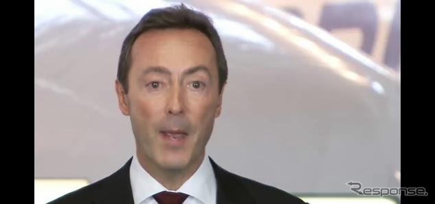 エアバスの社長兼CEOのファブリス・ブレジエ氏(動画キャプチャ)