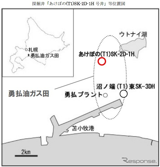 探掘井「あけぼの(T1)SK-2D-1H 号井」等位置図