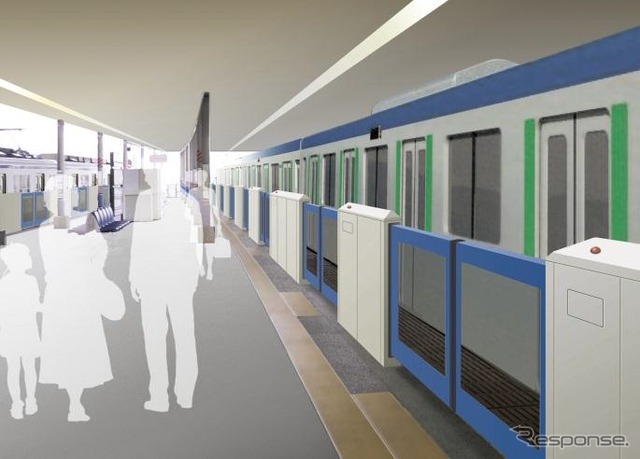 野田線船橋駅に設置される可動式ホーム柵のイメージ。2014年春の完成を目指す。