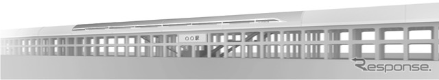 中央新幹線中間駅（高架）の外観イメージ。明かりフードや防音壁を設置する。