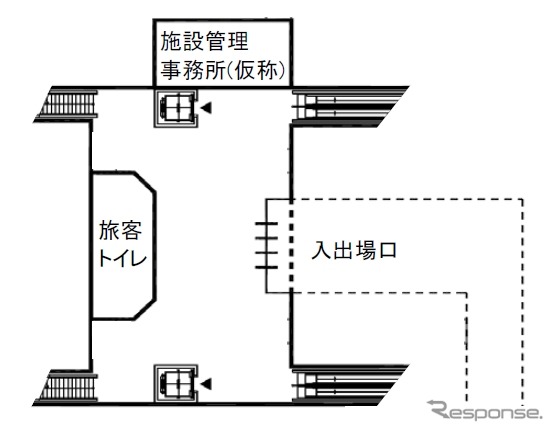 駅施設部分の平面図。切符売場は設けない。