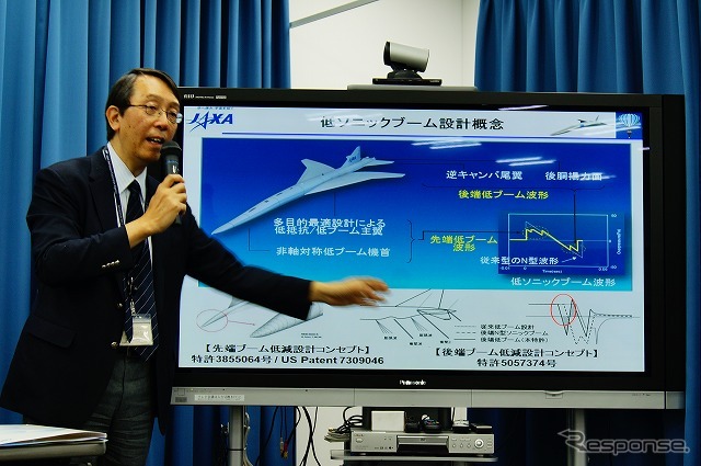 機体の先端と後端で時間差で発生する衝撃波が、地上において2度の急激な圧力上昇を引き起こす。これが激しい騒音の元になる。これを機体形状によって軽減することが試験の狙い。