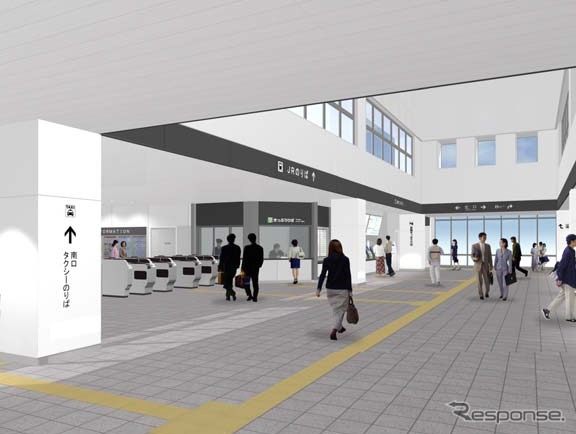 自由通路は吹き抜け空間を確保して開放感を演出する。