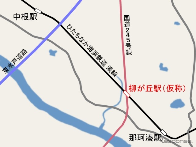 柳が丘駅（仮称）の位置。国道245号の高架下に建設される。