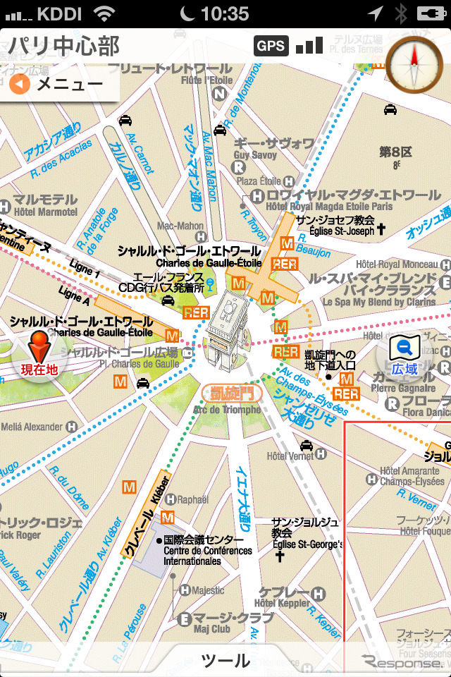 凱旋門付近を表示した地図