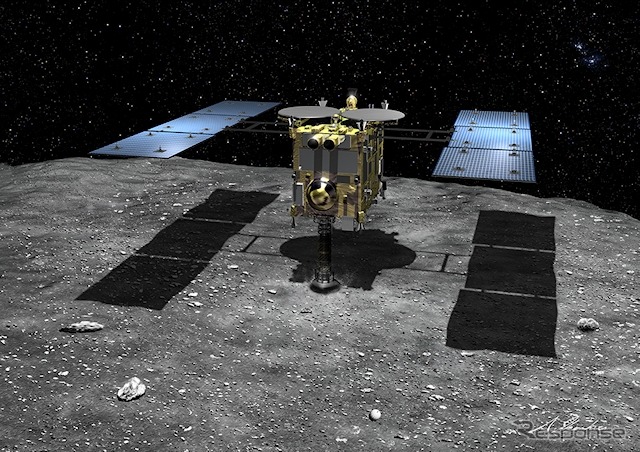 はやぶさ2が小惑星「1999JU3」にタッチダウンした予想イメージCG。