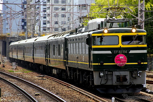 通常は大阪～札幌間で運転されている「トワイライトエクスプレス」。広島DCでは岡山～宮島口間（呉線経由）で運転される。