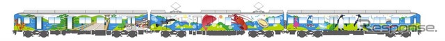車体は伊勢神宮や海の幸などが描かれる。