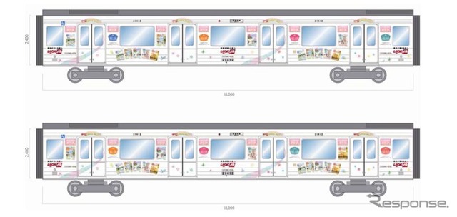「女子旅つくるプロジェクト」ラッピング広告のイメージ。御堂筋線3編成の女性専用車に施される。