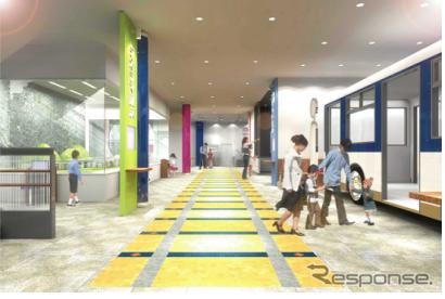 屋内施設の1階に設置される鉄道模型レイアウトのイメージ。