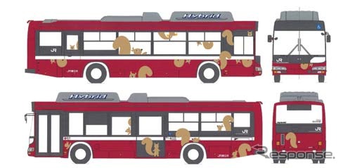 バス車両にラッピングしたリスのイメージ。