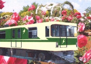 200系新幹線車両を模した塗装に変更される1050系（1052号編成）のイメージ。