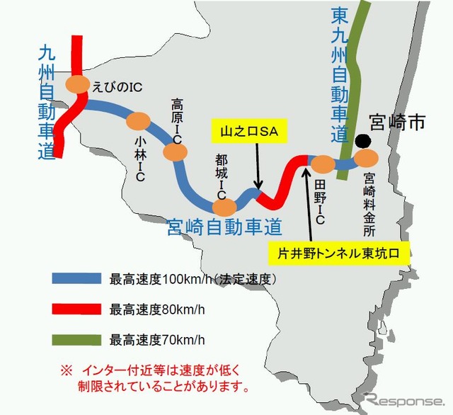 宮崎自動車道、最高速度規制引き上げ試行