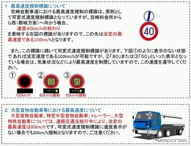 宮崎自動車道、最高速度規制引き上げ試行