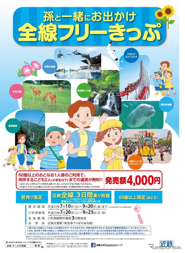 「孫と一緒にお出かけ 全線フリーきっぷ」のポスター。