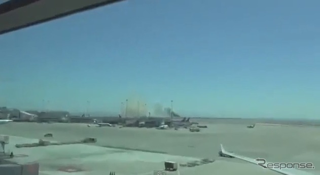 アジアナ航空の777が着陸失敗炎上事故（動画キャプチャ）