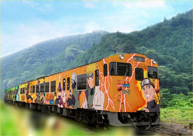JR西日本が運行している「NARUTO列車」のイメージ。