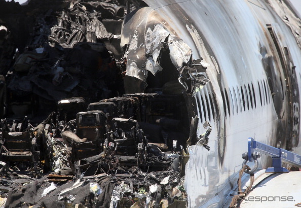 着陸失敗後に火災を起こしたアシアナ航空777