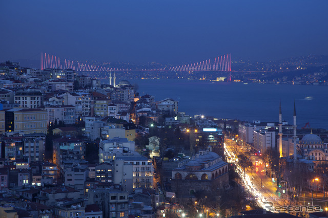 イスタンブールのアジア側とヨーロッパ側を隔てるボスポラス海峡。海底トンネルの開業で両岸が鉄道で結ばれる。