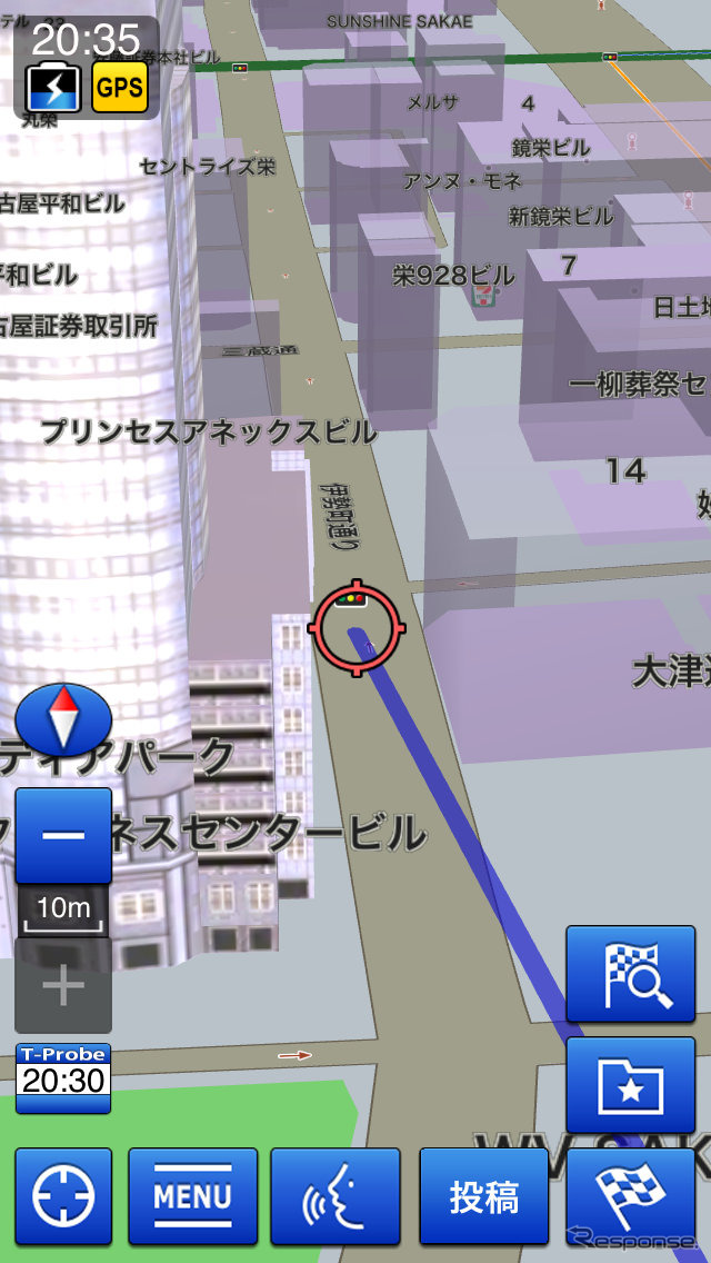 地図のスケールはなんと10メートルまであり、40～10メートルでは主要な建物はこのように立体的に表現される。