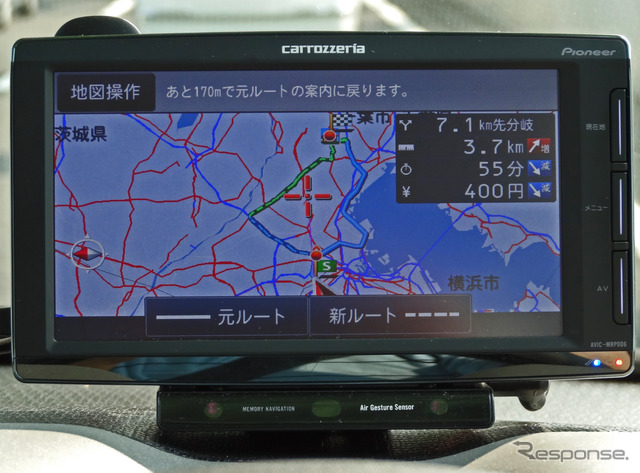 江北JCT手前で、新ルートの提案がガイドされた