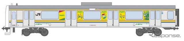 209系のラッピングトレイン。内房線や外房線などで運転される。