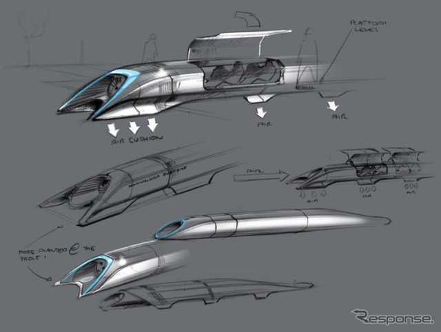 超高速交通機関「ハイパーループ」のスケッチ。最高速度1200km/h超でチューブ内を走る