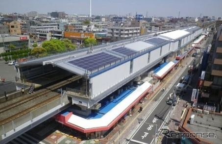 既に太陽光発電システムを導入済みの南行徳駅も太陽光パネルを増設する。