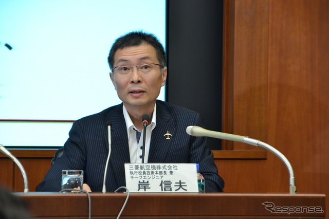 説明会に登壇した三菱航空機 岸信夫執行役員技術本部長
