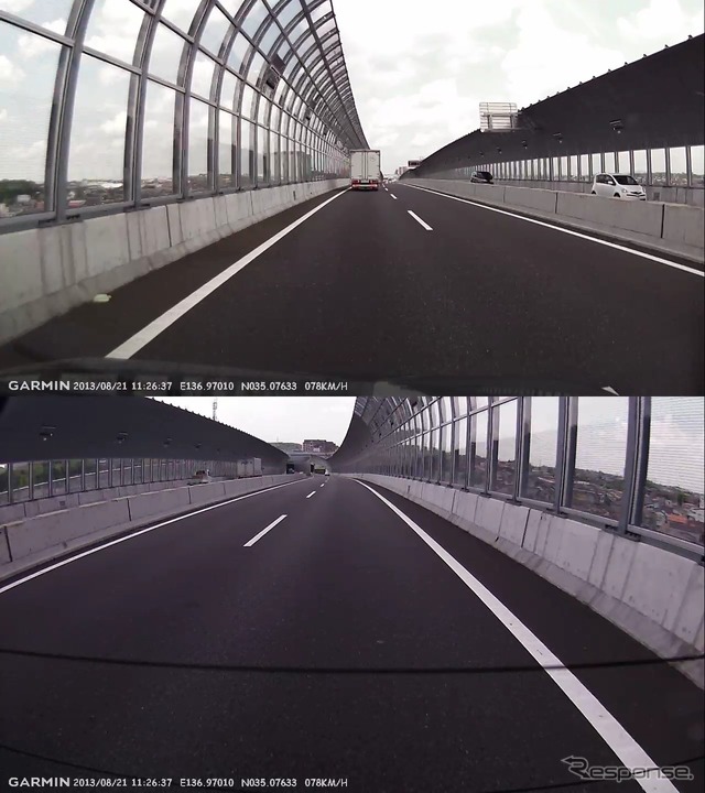 高速道路。すぐ横のフェンスが流れずにはっきり写っていることに驚いた。明るい状況ならかなり高速で動くものでもブレずに撮影できるようだ。