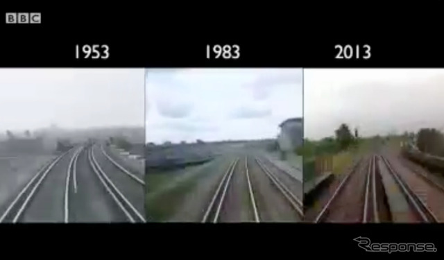 英BBC放送が公開した前面展望の動画。60年前、30年前と現在の鉄道路線を並べて比較している。