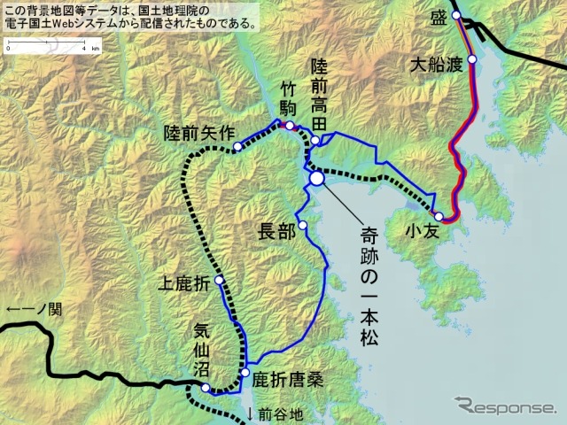 奇跡の一本松駅は長部~陸前高田間に設けられた臨時駅。停車期間が9月7日から11月30日まで延長された。