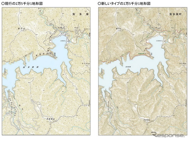 2万5000分1地形図「奥多摩湖」の新旧比較