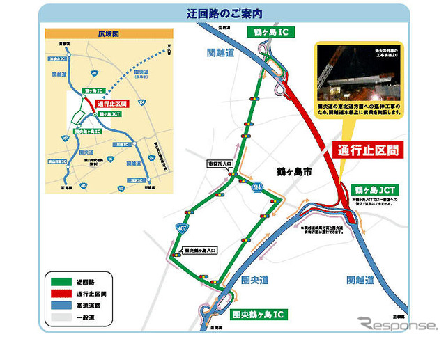関越道・鶴ヶ島JCT−鶴ヶ島ICで夜間通行止め