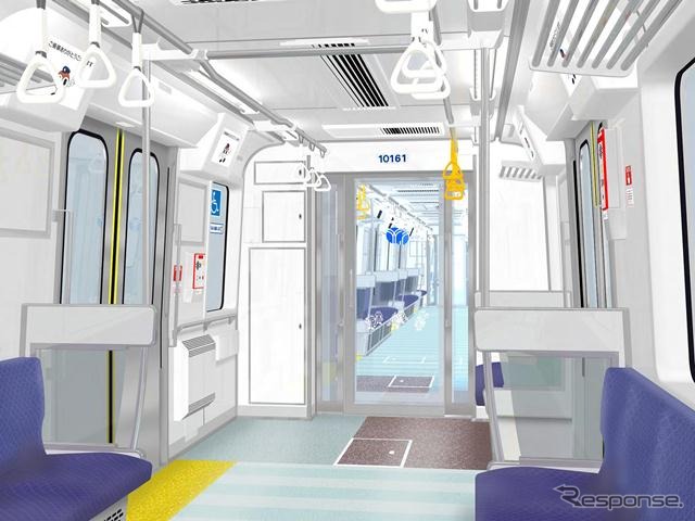 2次車の車内イメージ。車内案内表示装置は17インチワイド画面に変更される。