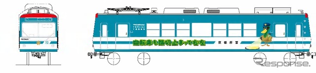 パトカーデザインの反対側は大型輸送車をイメージしたデザインにする。両側面ともに下鴨署のマスコット「シモガーモ」のイラストが描かれる。