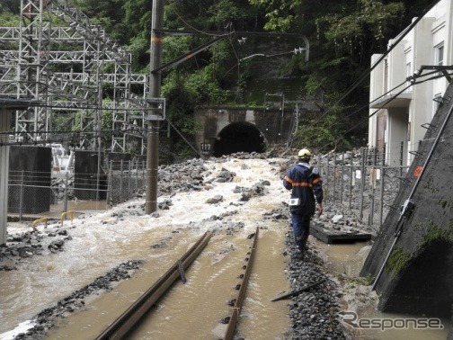 被災時の状況（9月16日）。線路が土砂で埋まった。