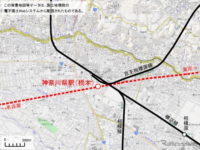 神奈川県駅は橋本駅のやや南側の地下に設けられる。地上の高校は移転することになる。