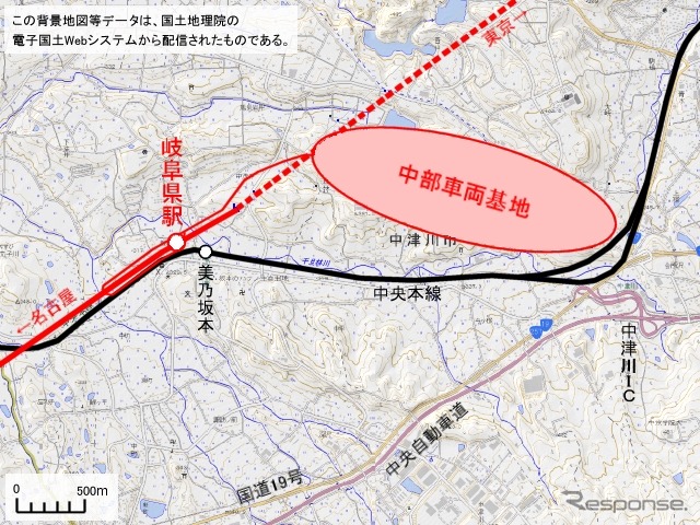 岐阜県駅は中央本線美乃坂本駅の近くに設置される。近くに中部車両基地も建設される。